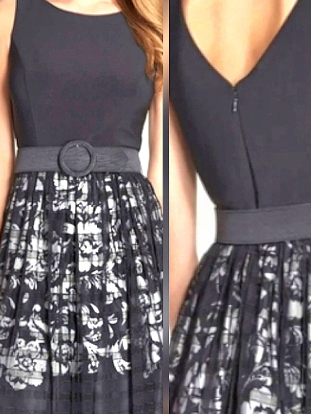 Eliza J A Line Belted Dress EUC Sz 10 Black Lace Tulle Fully lined 95% polyester